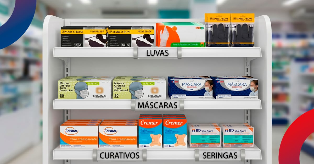 luvas e descartáveis hospitalares para farmácias organizados em estoque